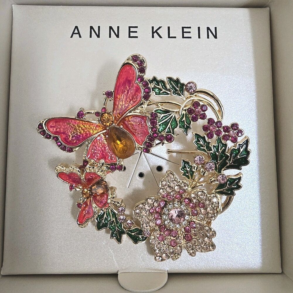 Anne Klein Gold-Tone Color Crystal & Stone Butterfly Pin Multi Brooch